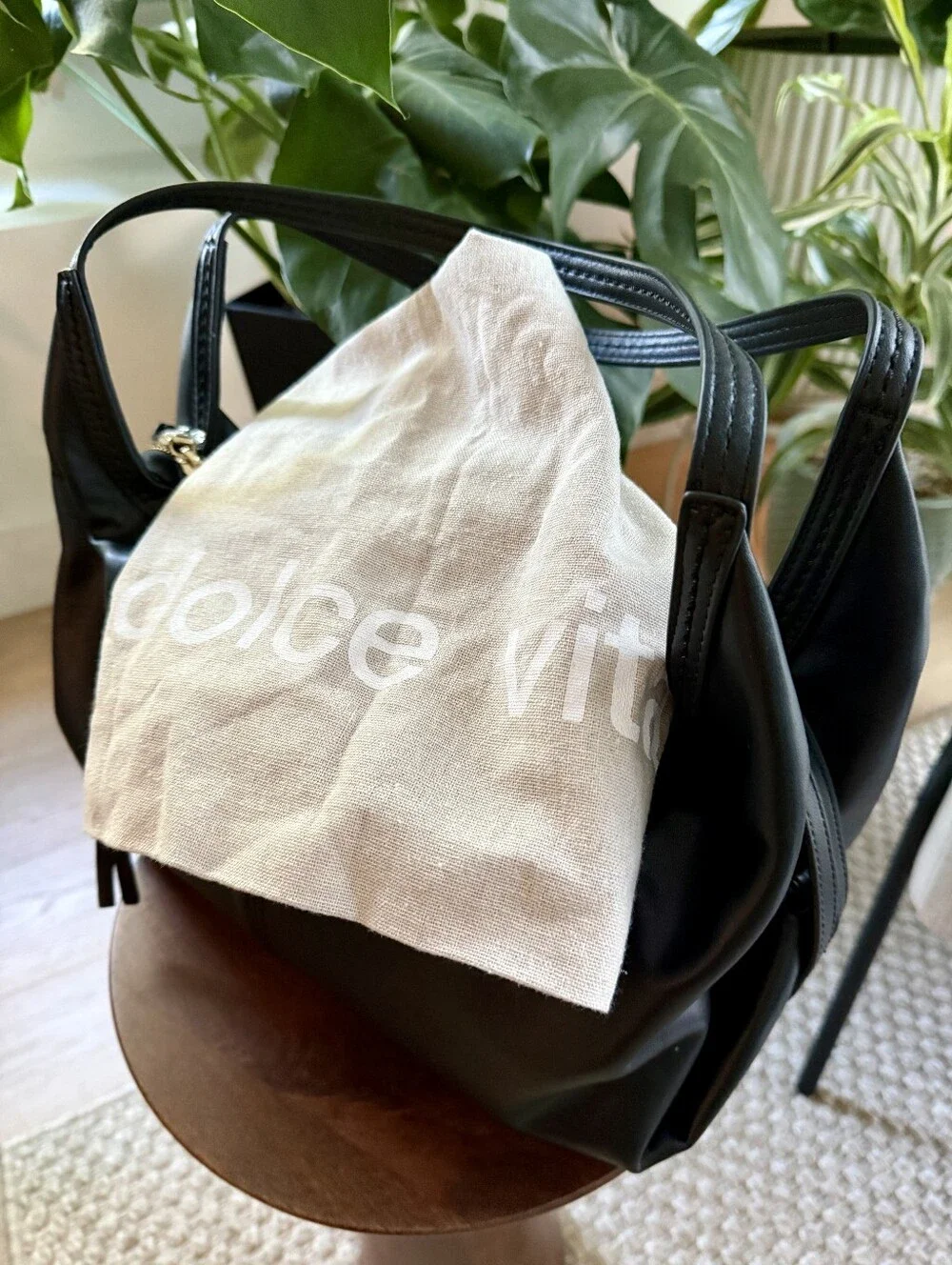 Dolce Vita Genuine Black Leather Slouchy Hobo Shoulder Bag Minimalist Chic